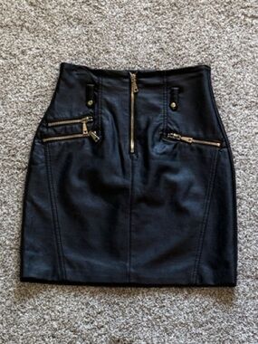 GUESS Black Faux Leather Mini Skirt with Gold Hardware